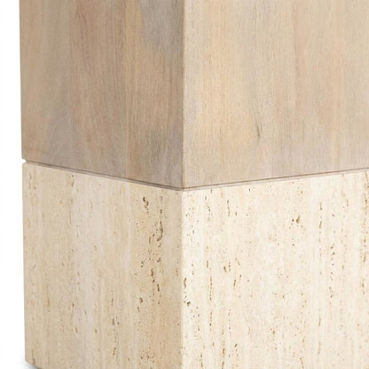Light Brown Mango Wood Dining Table with Travertine Top for Elegant Homes