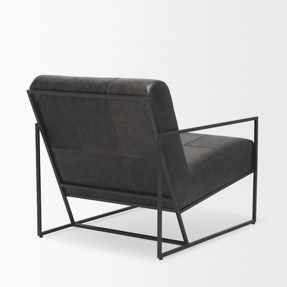Gunmetal Genuine Aged Black Leather Upholstered Accent Chair