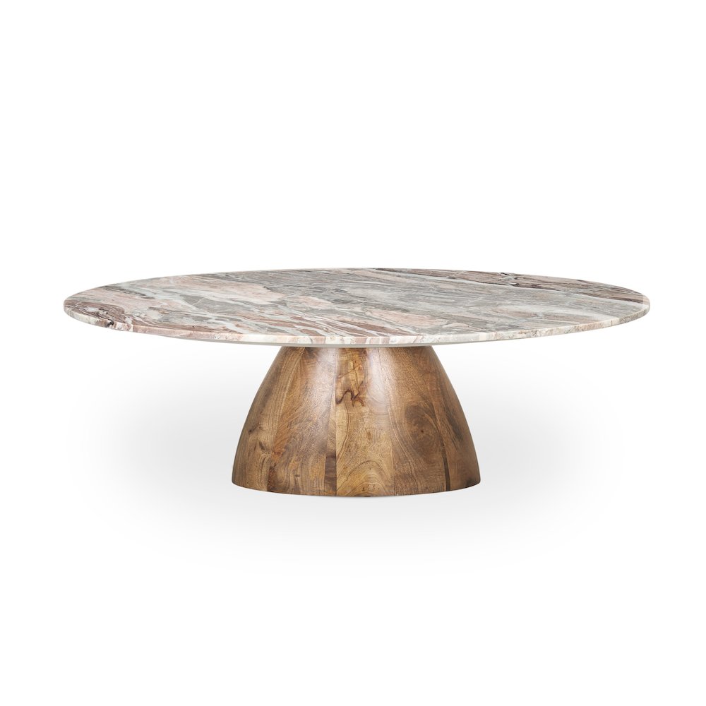 Round Medium Brown Pink Marble Pedestal Coffee Table