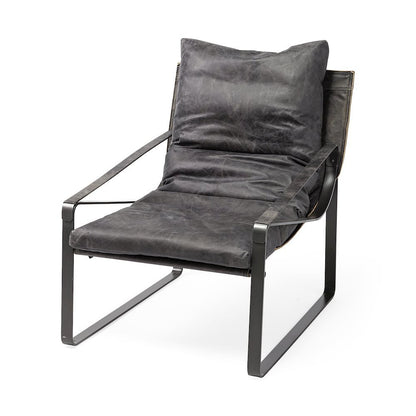 Hornet II Black Leather Body Metal Frame Accent Chair