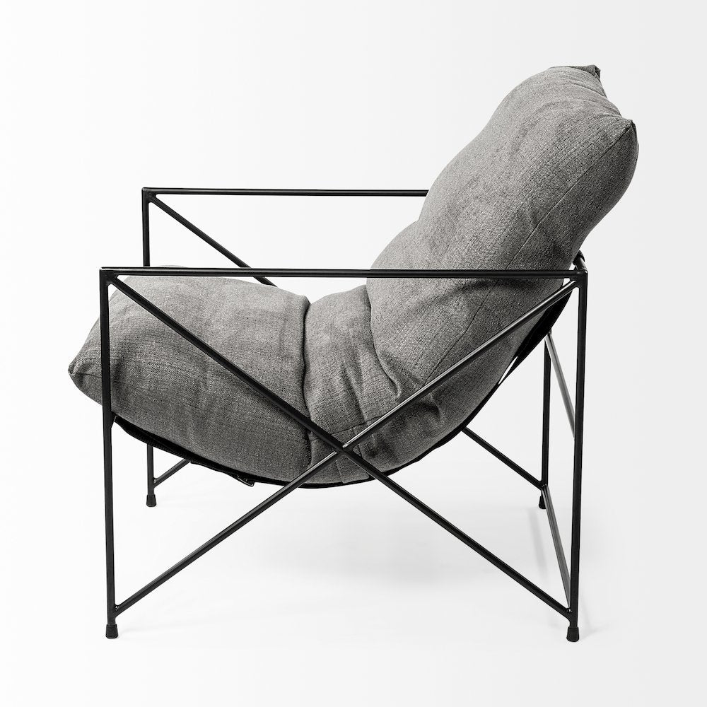 Leonidas 28.5L x 29.5W x 34.0H  Grey Fabric Wrap Black Metal Frame Accent Chair