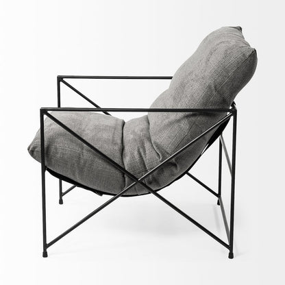 Leonidas 28.5L x 29.5W x 34.0H  Grey Fabric Wrap Black Metal Frame Accent Chair