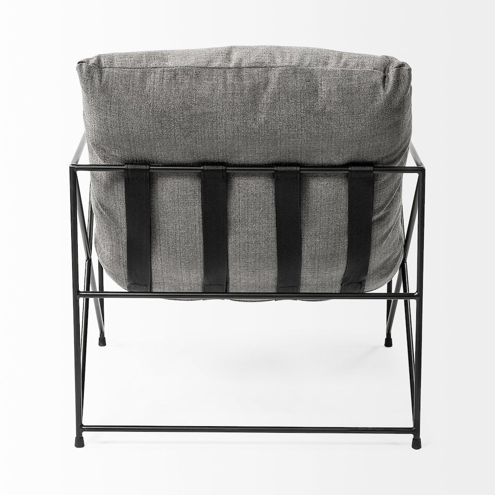 Leonidas 28.5L x 29.5W x 34.0H  Grey Fabric Wrap Black Metal Frame Accent Chair