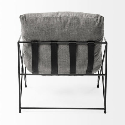Leonidas 28.5L x 29.5W x 34.0H  Grey Fabric Wrap Black Metal Frame Accent Chair