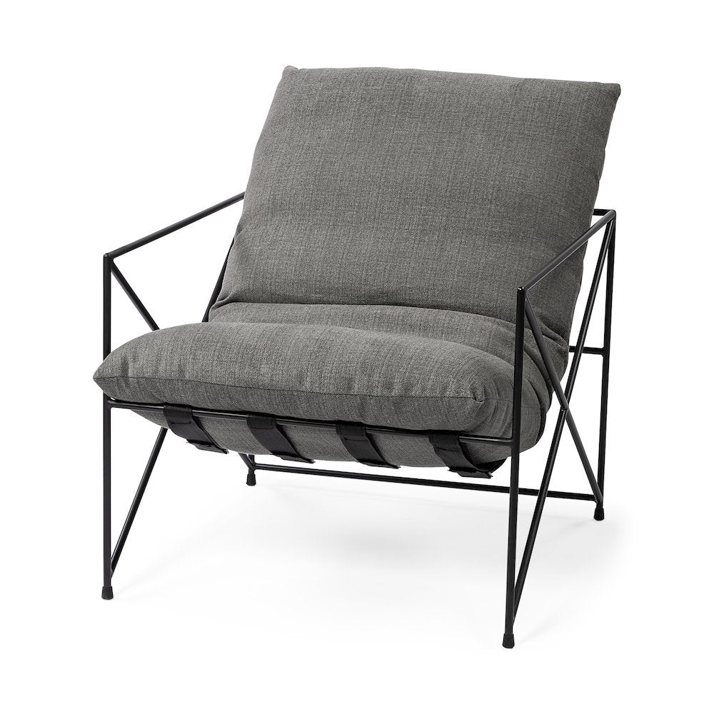 Leonidas 28.5L x 29.5W x 34.0H  Grey Fabric Wrap Black Metal Frame Accent Chair
