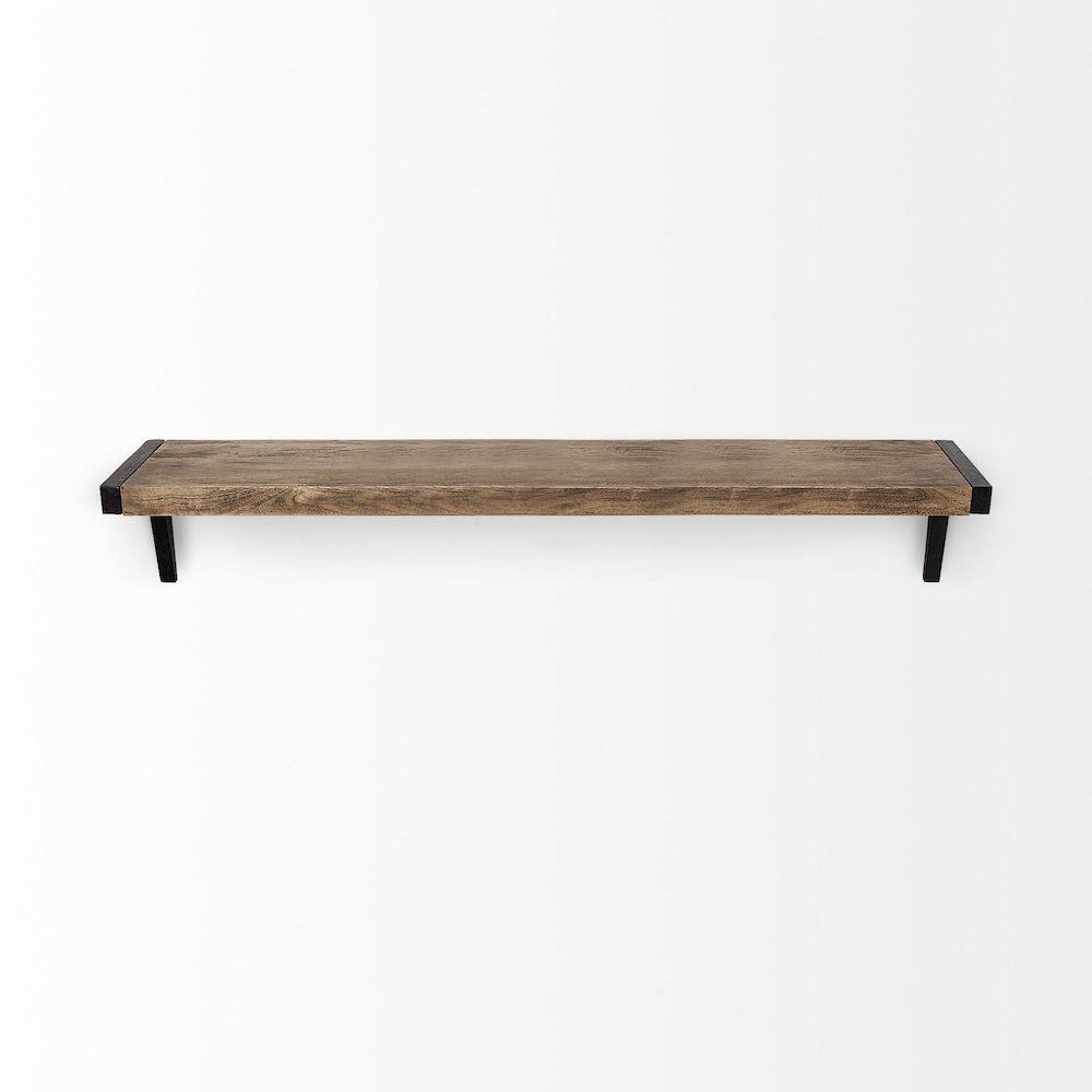 Dion I 58.0L x 11.0W x 11.0H Brown Wood W/Black Metal Wall Shelf