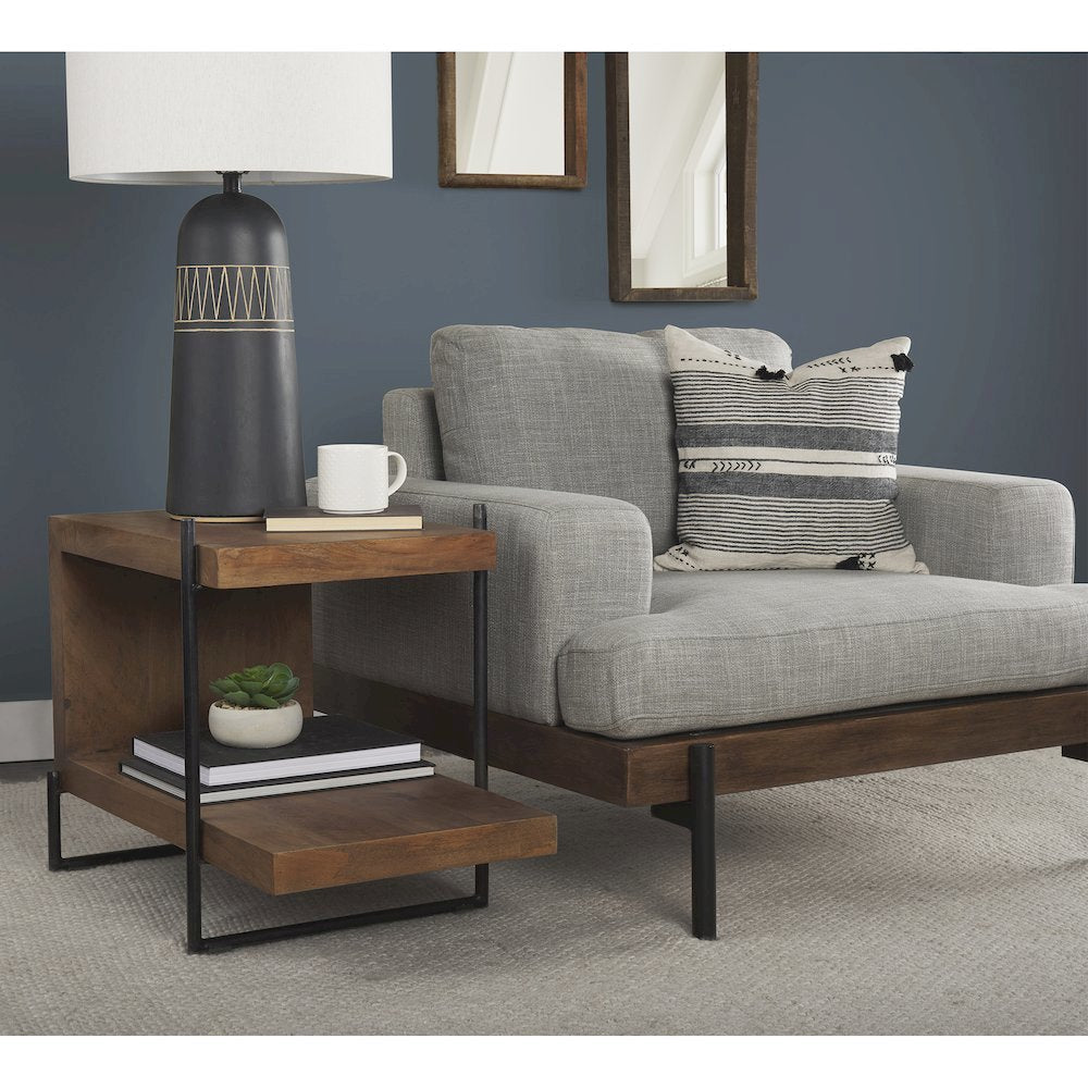 Javier 18.0L x 18.0W x 30.75H Black Base W/Cream Fabric Shade Table Lamp