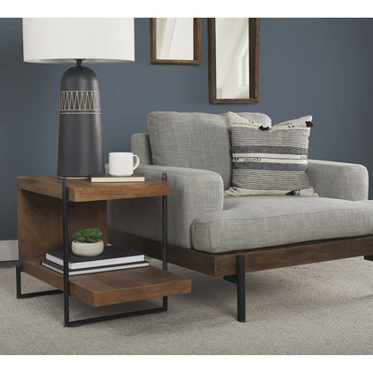 Javier 18.0L x 18.0W x 30.75H Black Base W/Cream Fabric Shade Table Lamp