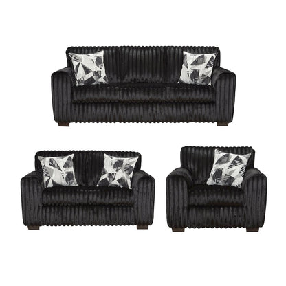 Nolan 3-Piece Living Room Set, Sofa Loveseat and Chair, Lush Black