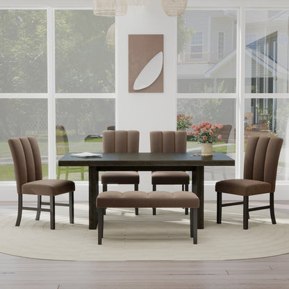 Madison 6-PC Dining Set, Slat-Fluted Table with 4 Chairs and a Bench, Chocolate
