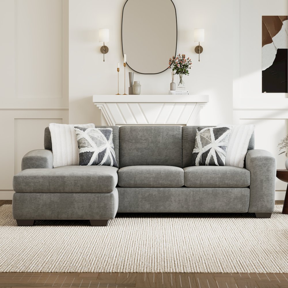 Arden Living Room Sofa Set with Convertible Sofa Chaise and Loveseat, Posh Gray