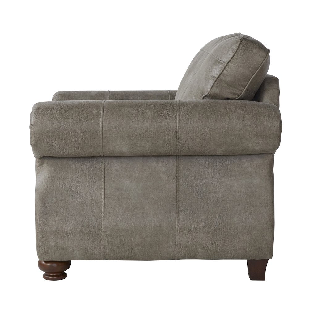 Leinster Faux Leather Upholstered Nailhead Chair and Ottoman in Stone Gray