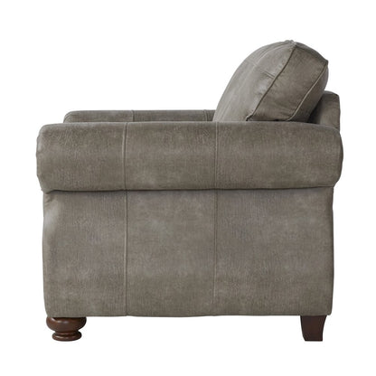 Leinster Faux Leather Upholstered Nailhead Chair and Ottoman in Stone Gray