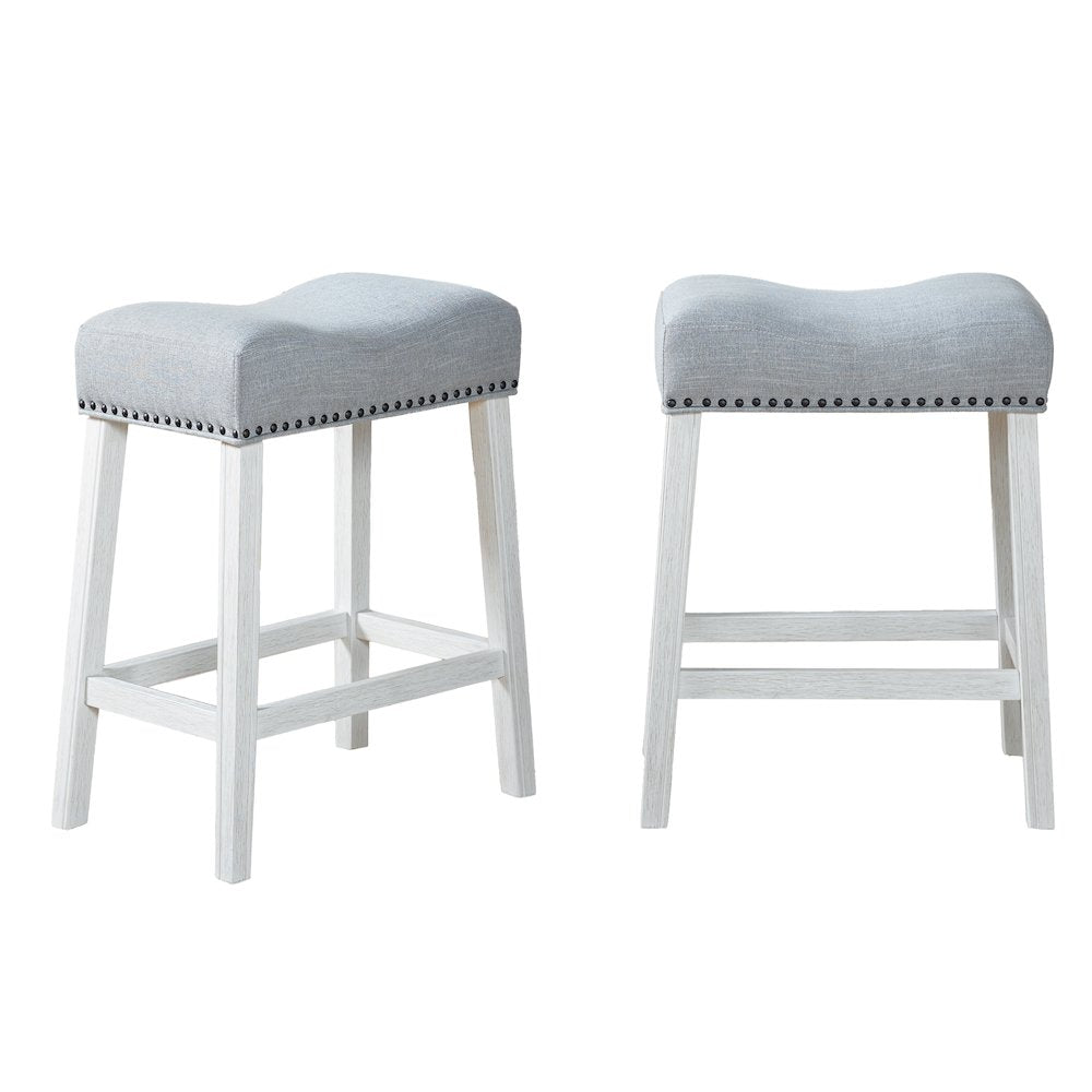 CoCo Counter Height Saddle Seat Stools, White-Washed Finish, Gray, Set of 2