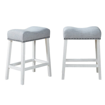 CoCo Counter Height Saddle Seat Stools, White-Washed Finish, Gray, Set of 2