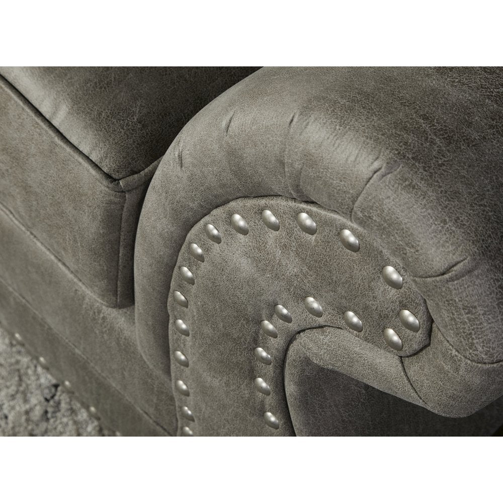 Leinster Faux Leather Upholstered Nailhead Chair and Ottoman in Stone Gray