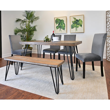Ashzo 6-Pc Dining Set, Hairpin Dining Table with 4 Chairs and Bench, Gray
