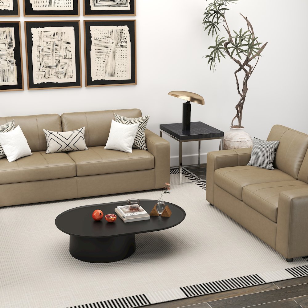 Sakan Leather Upholstered 2-Piece Living Room Set, Sofa and Loveseat, Beige