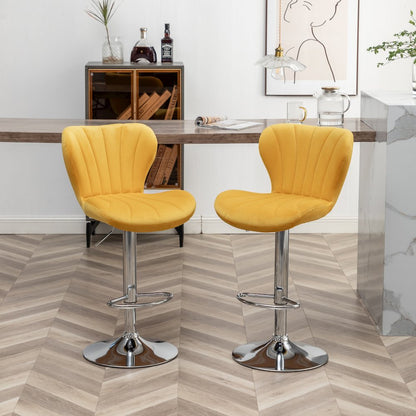 Ellston Upholstered Adjustable Swivel Barstools in Yellow, Set of 2