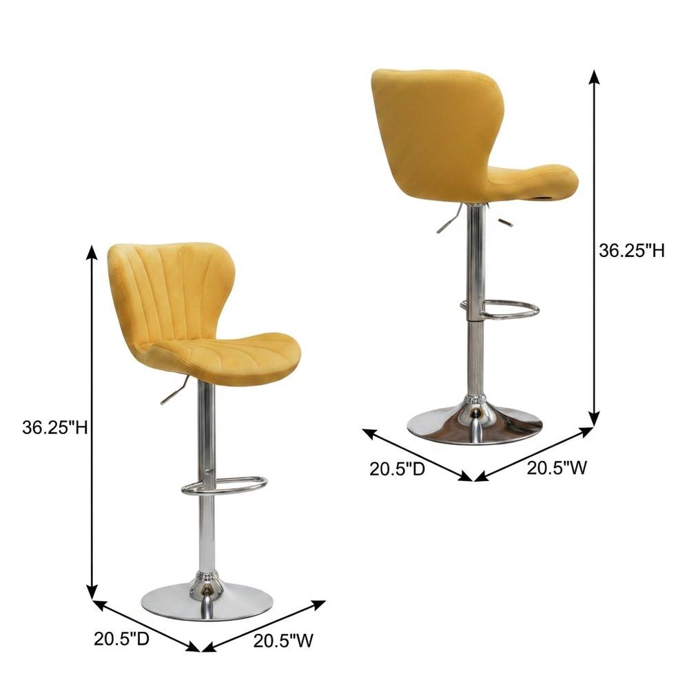Yellow Upholstered Adjustable Swivel Barstool Set with Cushioned Seats