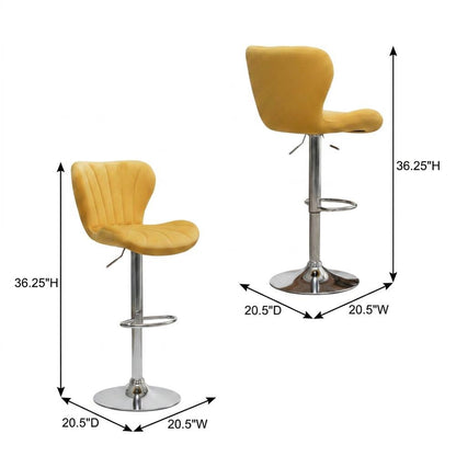 Yellow Upholstered Adjustable Swivel Barstool Set with Cushioned Seats