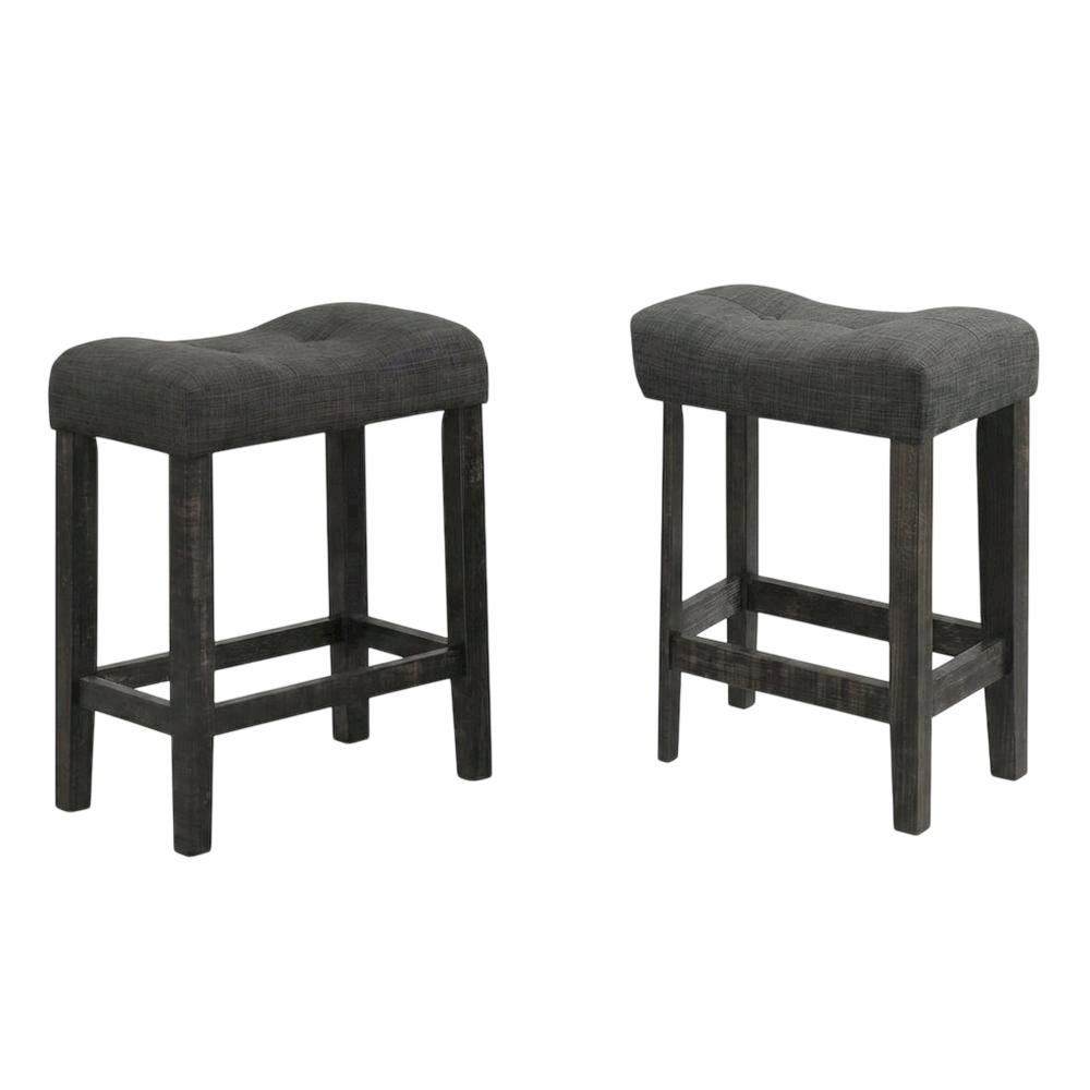 Gray Button Tufted Counter Height Saddle Stools - Set of 2
