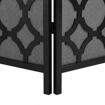 Black 4-Panel Wood Folding Room Divider, Fabric, Transitional, 70 Inch