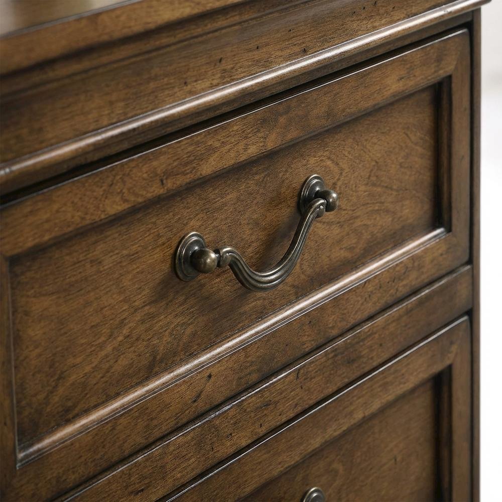 Wooden Nightstand in Antique Walnut Finish with 3 Drawers for Bedroom Storage