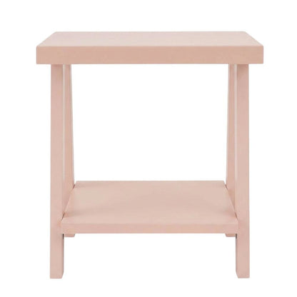 Pink wood end table with stylish design and versatile use
