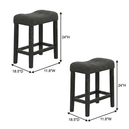 Gray Button Tufted Counter Height Saddle Stools - Set of 2