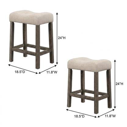 Taupe Button Tufted Counter Height Saddle Stool Set of 2 with Stylish Design