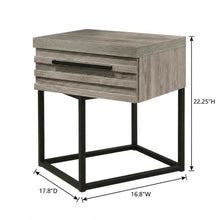Contemporary Wood Nightstand with Metal Base in Weathered Gray Finish