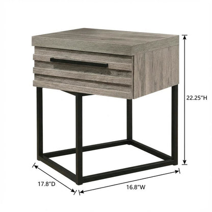 Contemporary Wood Nightstand with Metal Base in Weathered Gray Finish