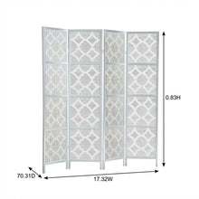 Silver 4-Panel Wood Folding Room Divider, Fabric Diamond Design, 70 Inch