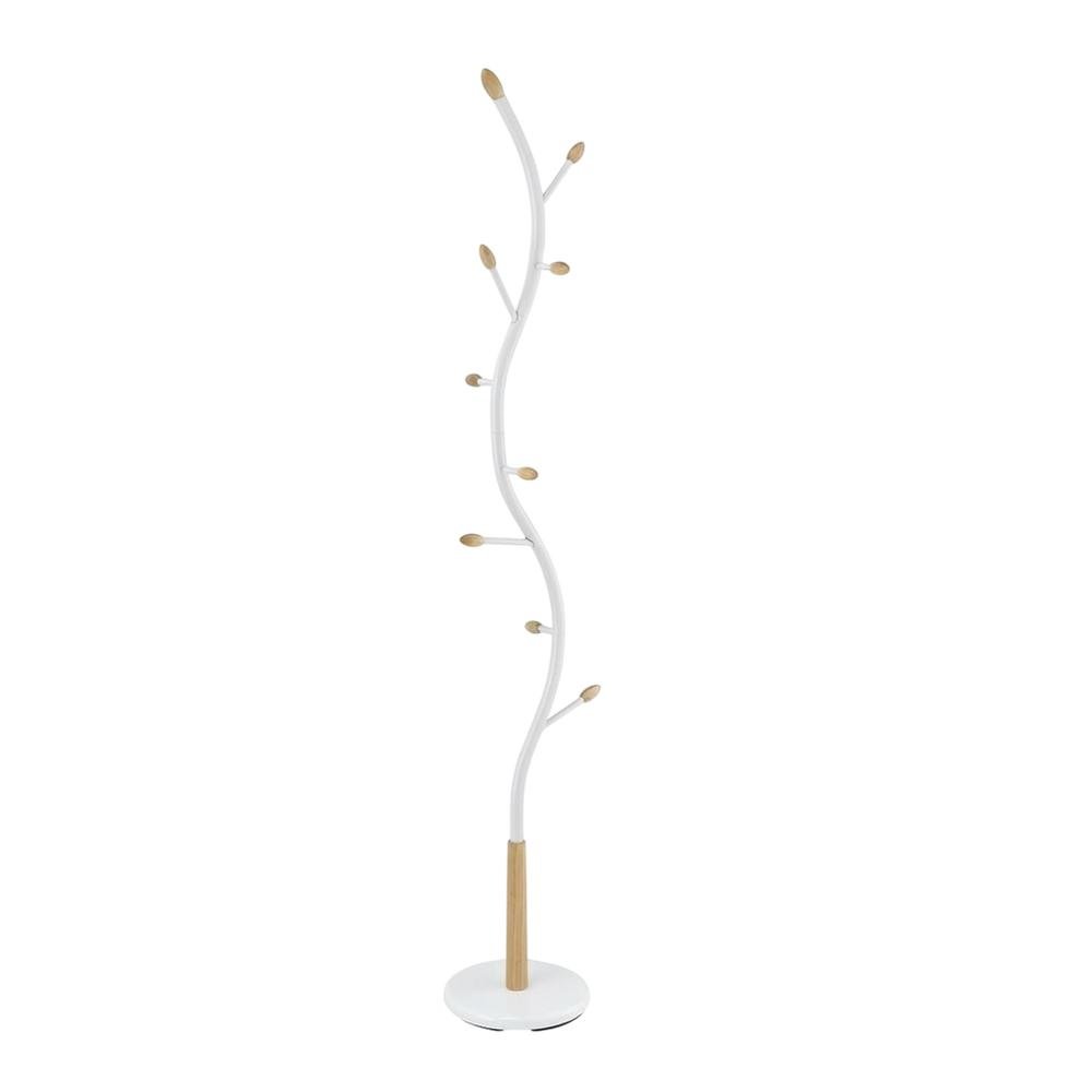 White Metal Oak Standing Coat Rack, Free Standing Hooks, Modern Design