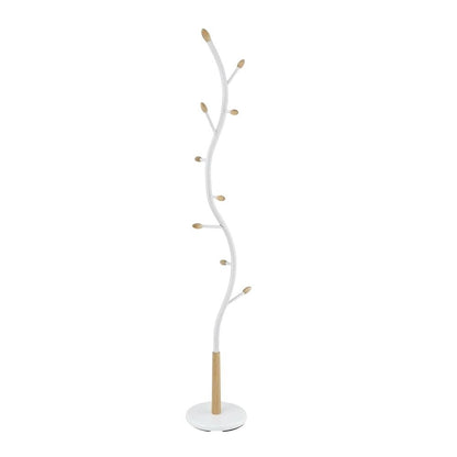 White Metal Oak Standing Coat Rack, Free Standing Hooks, Modern Design