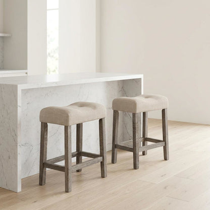 Taupe Button Tufted Counter Height Saddle Stool Set of 2 with Stylish Design