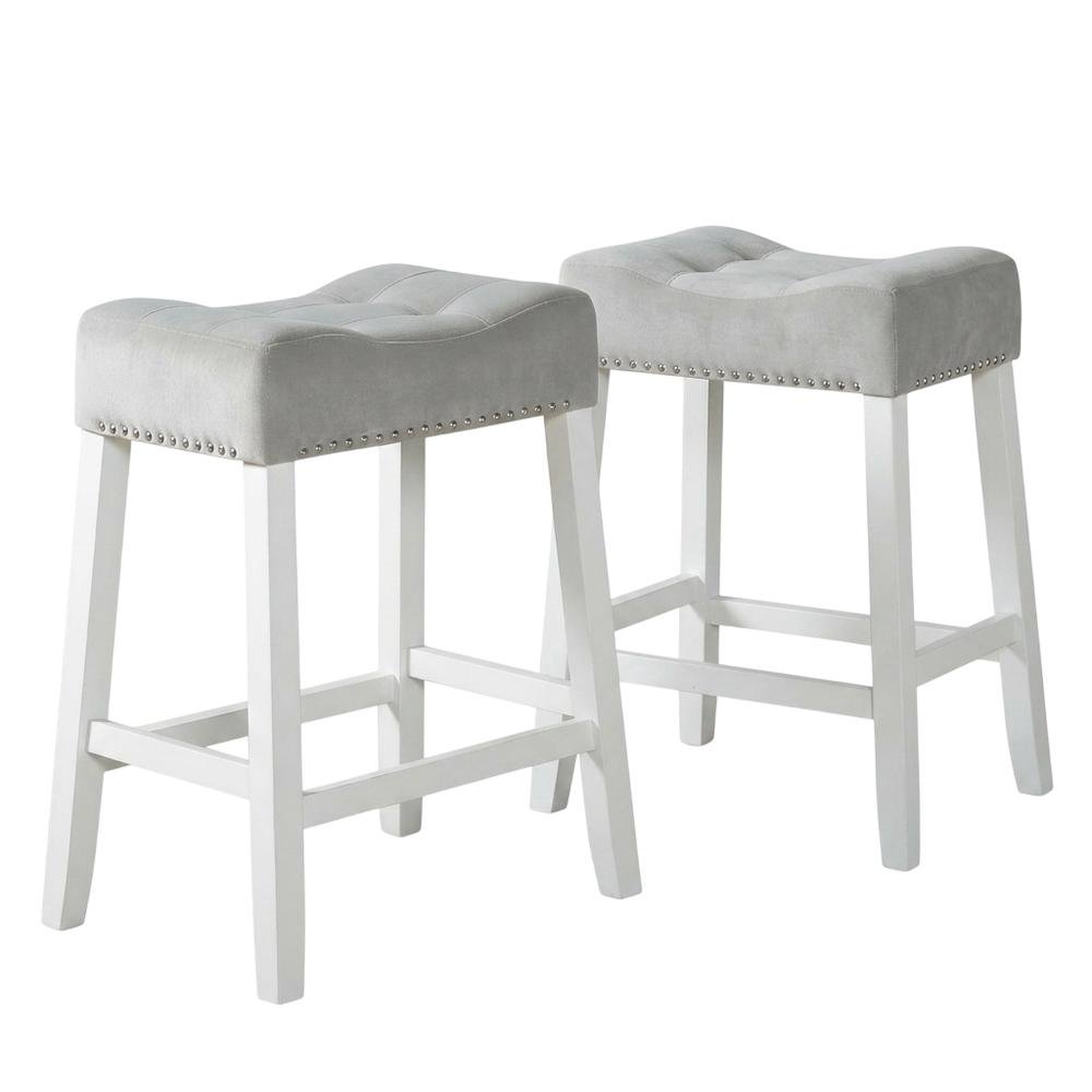 Velvet Counter Height Stools with Saddle Seats, Gray, Set of 2