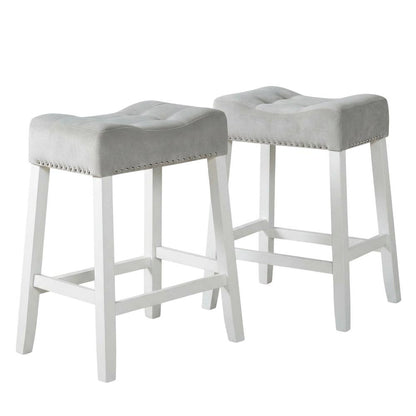 Velvet Counter Height Stools with Saddle Seats, Gray, Set of 2