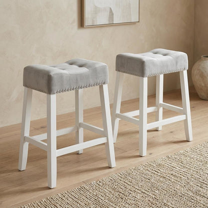 Velvet Counter Height Stools with Saddle Seats, Gray, Set of 2