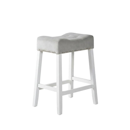 Velvet Counter Height Stools with Saddle Seats, Gray, Set of 2