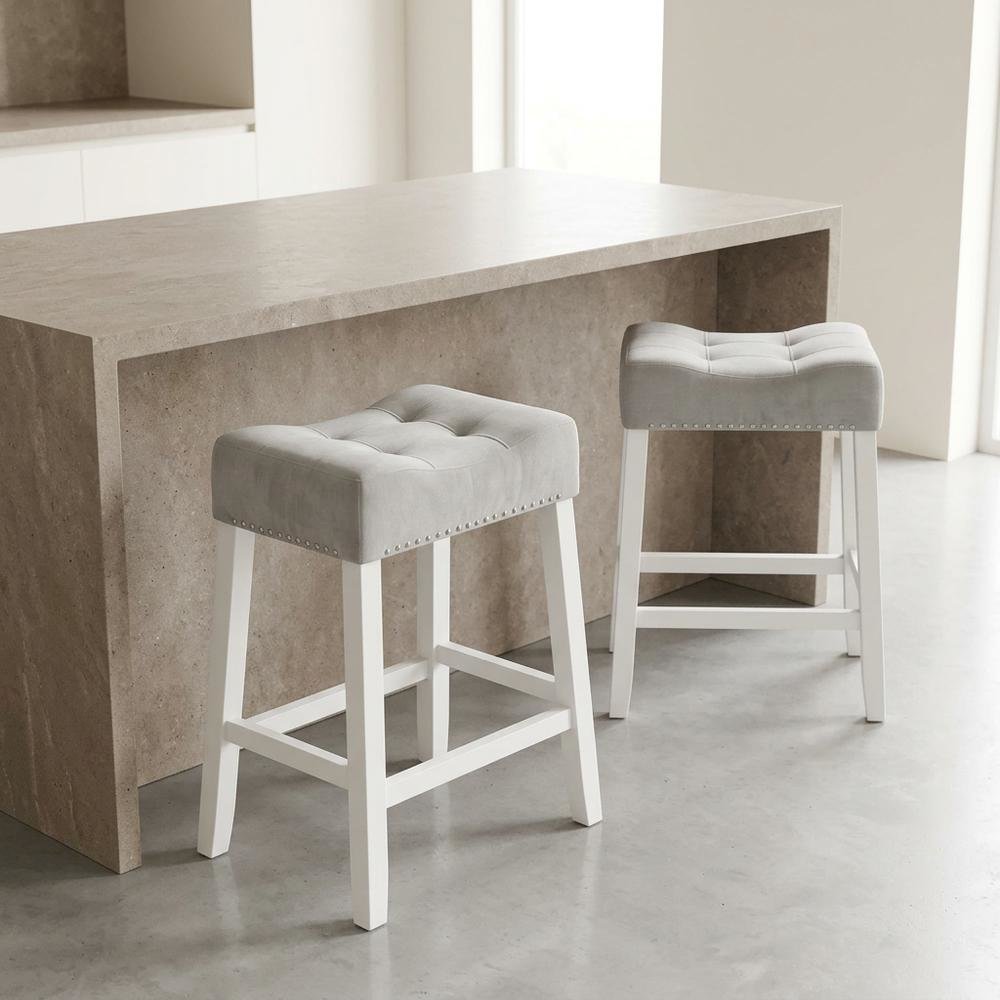 Velvet Counter Height Stools with Saddle Seats, Gray, Set of 2