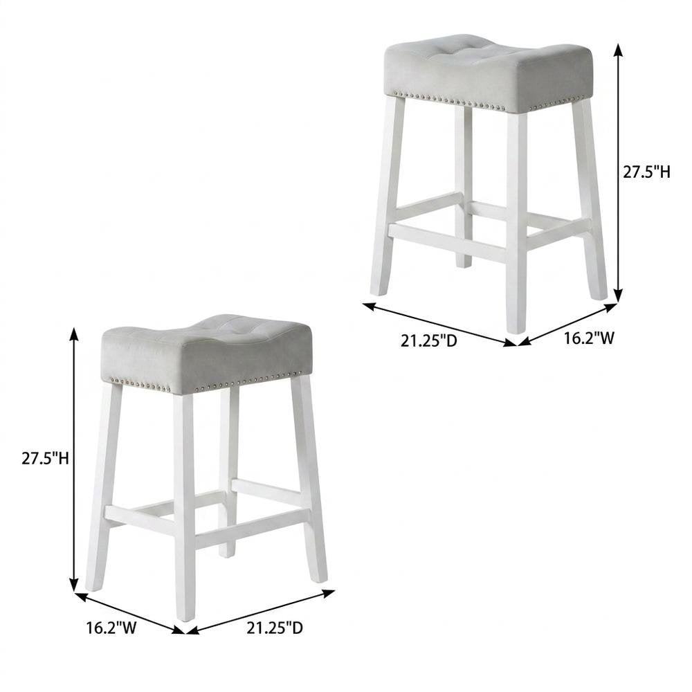 Velvet Counter Height Stools with Saddle Seats, Gray, Set of 2