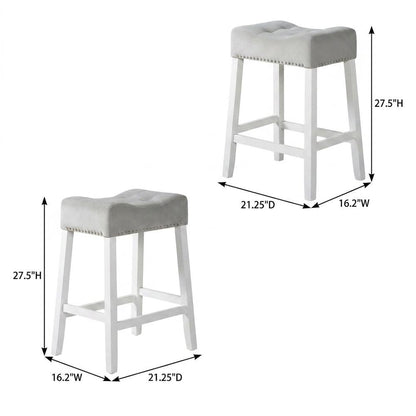 Velvet Counter Height Stools with Saddle Seats, Gray, Set of 2
