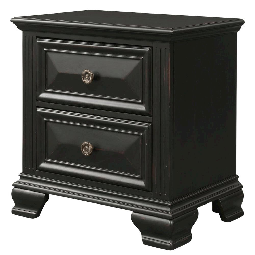 Black Vintage Nightstand with 2 Drawers and Classic Design