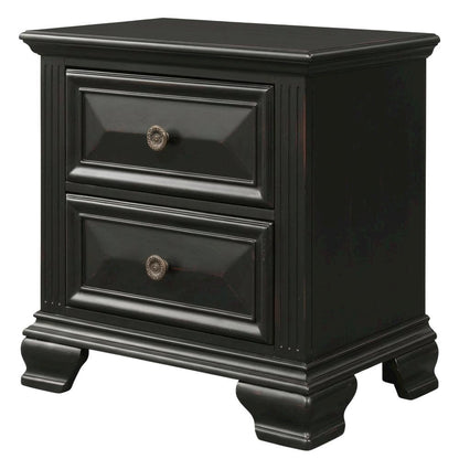 Black Vintage Nightstand with 2 Drawers and Classic Design