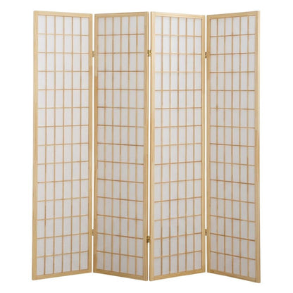 Natural 4-Panel Wood Folding Room Divider, Rice Paper, 71 Inch