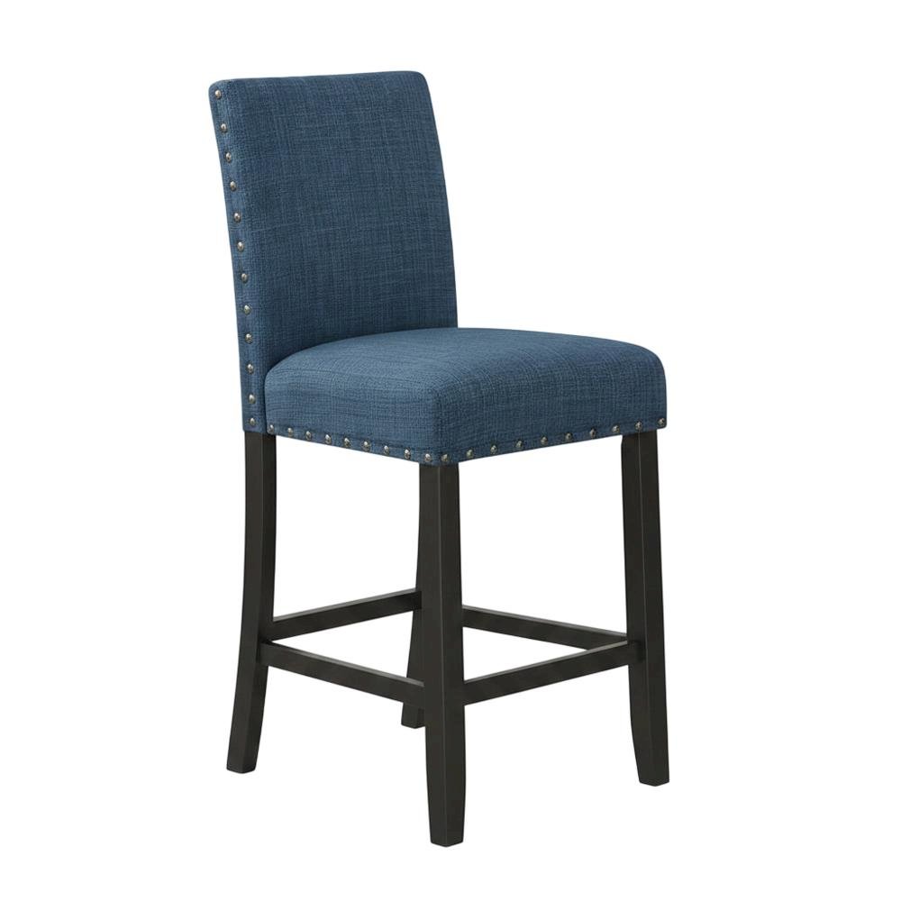 Blue Fabric Counter Height Stools Set with Nailhead Trim