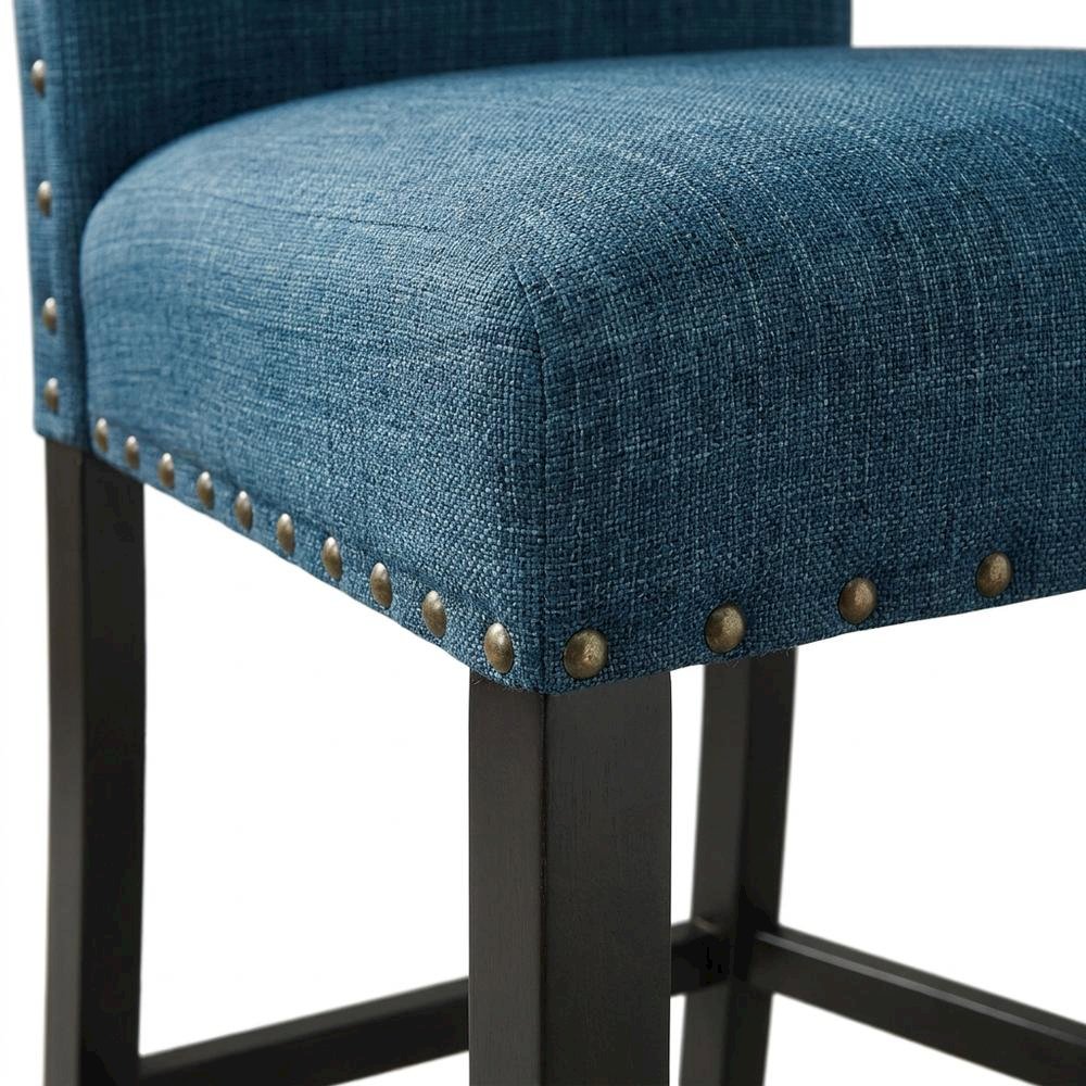 Blue Fabric Counter Height Stools Set with Nailhead Trim