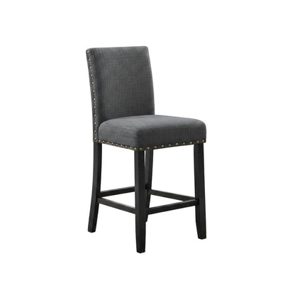 Gray fabric counter height stools with nailhead trim, set of 2